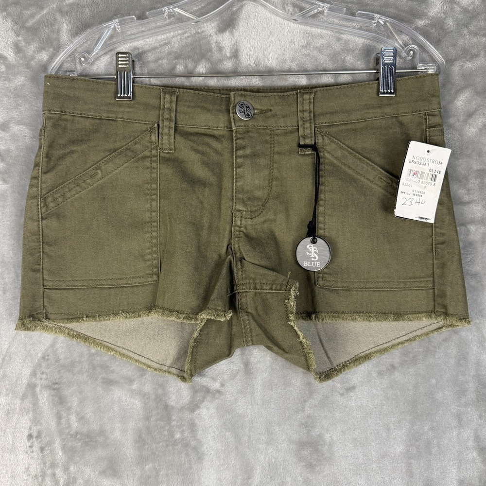 SS Blue Olive Green Cargo Frayed Hem Denim Shorts Women's Size 9